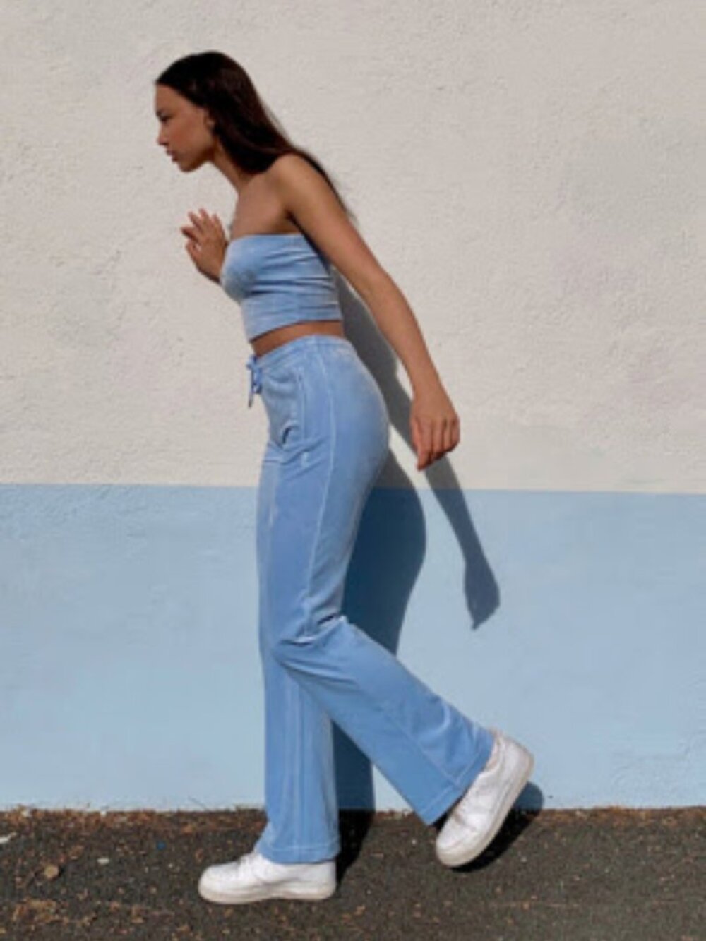 Juicy Couture Light Blue Velour Sweatpants Size M, Rhinestone Juicy Logo, Y2K